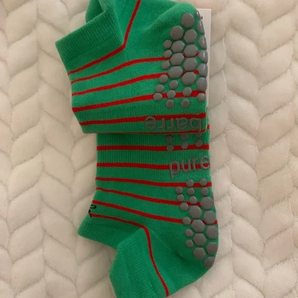 Pure Barre  Green and Red Sweet Striped Grip Socks [Small] - Picture 4 of 4